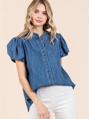 NWT Industry Puff Sleeve Denim Blouse XS